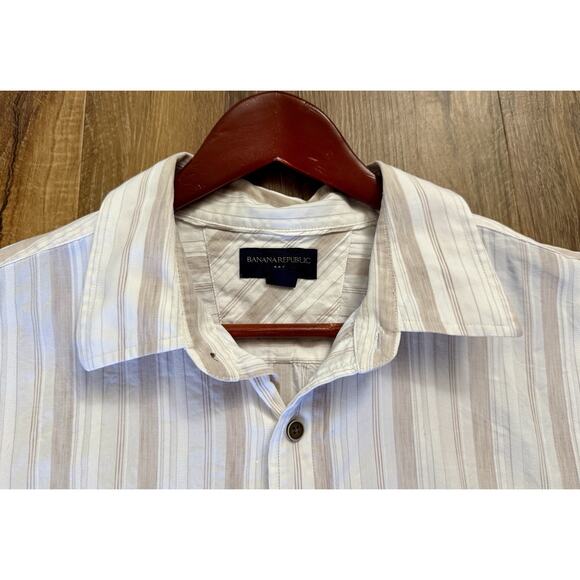 Vintage Banana Republic Button Down Shirt Men's XL Classic White Khaki SS - Picture 7 of 11